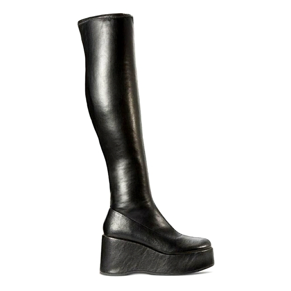 New w/Box Wild Pair Enchantt Platform Round Toe Tall Wedge Black Boots Size 8 - Picture 3 of 6